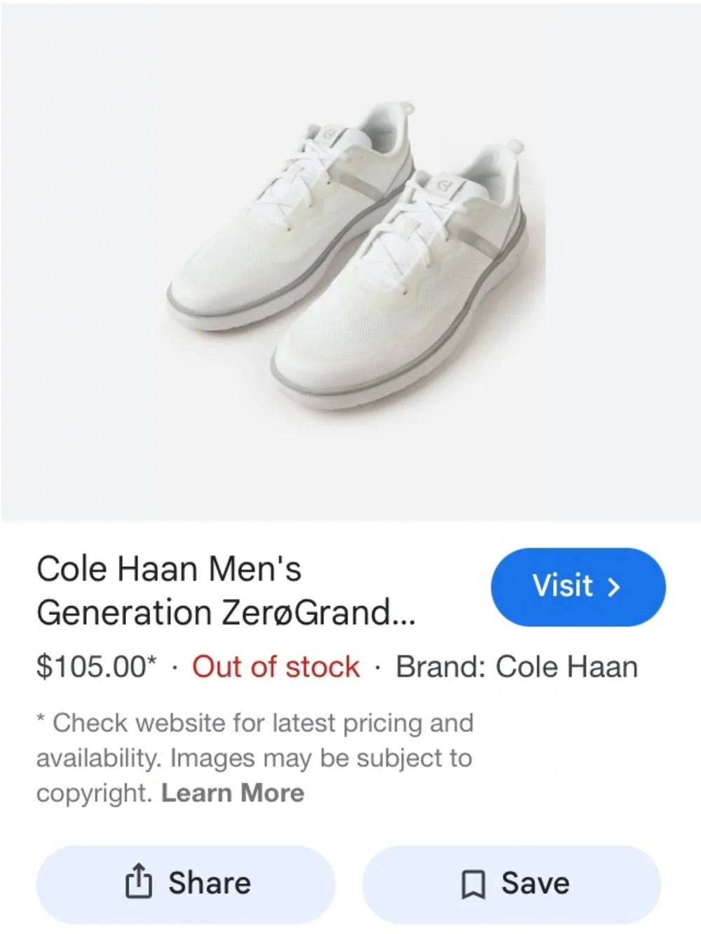 Cole Haan Men’s Generation ZERØGRAND Sneaker - White with Light Gray Accents